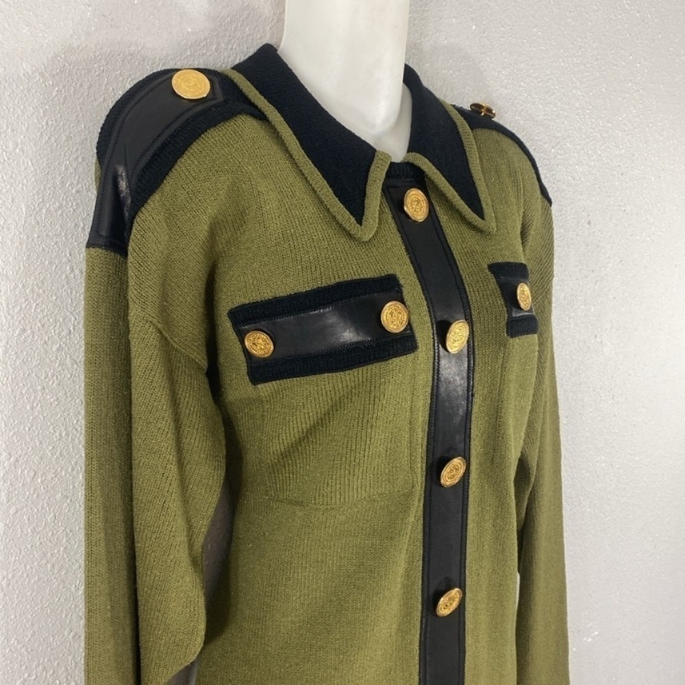 Vintage Cache green black knit military influenced dress Medium M W3 - Picture 4 of 12